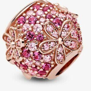 Rose Gold Floral Charm with Pink Crystals